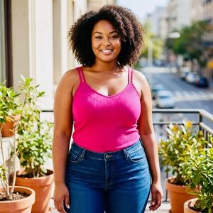 Addition Elle Fuchsia Ribbed Tank Top